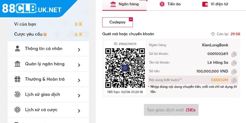 Những chú ý khi thực hiện nạp rút tiền 88CLB